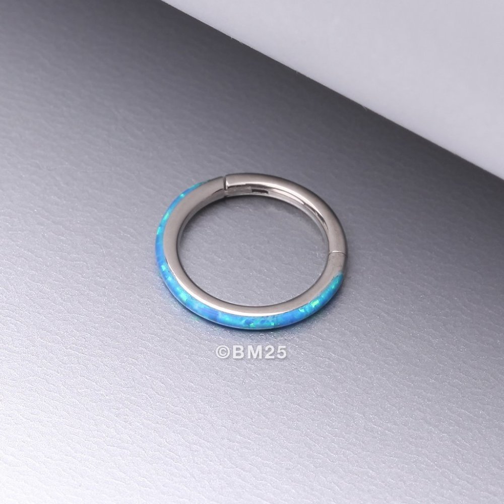 Implant Grade Titanium Brilliant Fire Opal Lined Seamless Clicker Ring - 8mm